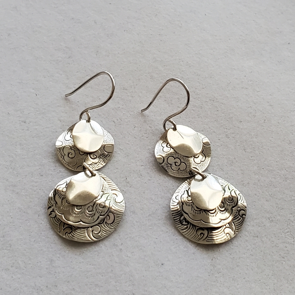 Silpada Sterling Dangle Textured Discs Earrings - Picture 9 of 15